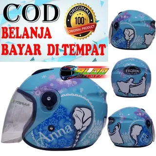 HELM BMC MILAN MOTIF FROZEN ANNA ELSA ICE BLUE HELM TERBARU HELM HALF FACE HELM BMC TERLARIS