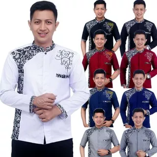 Koko Batik Fashion Muslim Kombinasi Lengan Pendek Al Haramain Aneka Motif M L XL Dewasa | Baju Koko