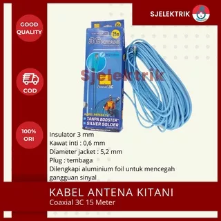 Kabel Antena TV KITANI 15 M COAXIAL 3C BIRU Plug Tembaga 15M Anten