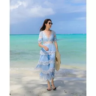 hana dress women import premium / lace soft blue dress women import / casual summer dress pantai wanita premium / dress lengan pendek / handy soft blue dress maxi wanita / long dress pantai wanita baju pantai summer style bali beachwear / dress gaya eropa