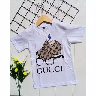 T-SHIRT ANAK LAKI LAKI PEREMPUAN TANGGUNG KAOS DISTRO KEREN ANAK COWOK CEWEK USIA 1-10 TAHUN MURAH ECERAN GROSIR SKYROCK PUTIH TOPI GUCCI