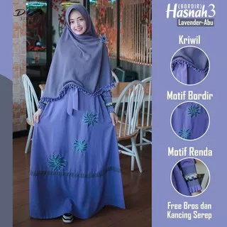 Hasnah 3 Bordir Original Diva Busana Gamis + Khimar Syari Longdress Maxi Twist Royal Hight Quality