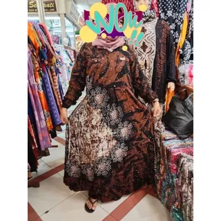 gamis resleting batik harum manis batik pekalongan ukuran jumbo ld 120//daster gamis batik busui merk harum manis