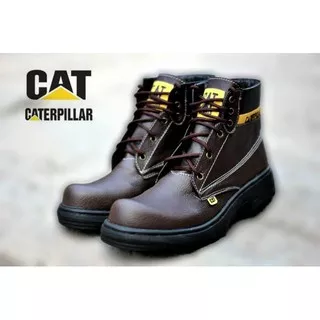 SEPATU SAFETY BOOTS PRIA CATERPILLAR HIGH BROWN TAN TRACKING UJUNG BESI PROYEK KERJA LAPANGAN HIKING