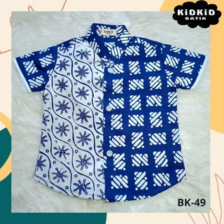 Baju Batik Anak Laki Kemeja Batik Anak Kombinasi Hem Biru Modern Kekinian Usia 1-14 tahun