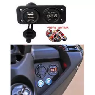 Charger Motor Nmax Dual USB Port Dengan Volmeter Waterproof