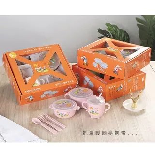 SET PERALATAN MAKAN ANAK DARI JERAMI GANDUM TABLEWARE 6 IN 1 BPA FREE FOOD GRADE GIFT SET