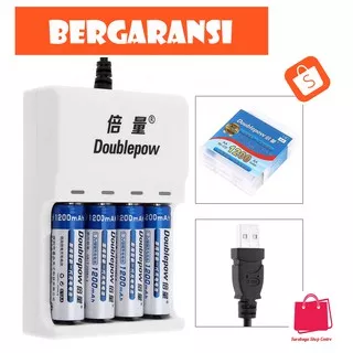 DOUBLEPOW Charger Baterai 4 slot AA/AAA with 4 PCS AA Battery Rechargeable NiMH 1200mAh - EPC-BTY-14