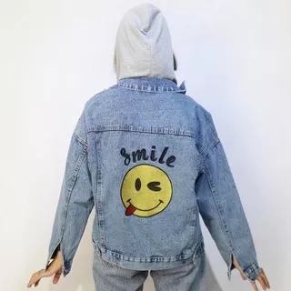 AMR ORIGINAL - 1263-2 HOODIE SMILE NEW MELET - JACKET JEANS HOODIE (JJ)  - JAKET JEANS WANITA PRIA BORDIR COLLECTION  - KOREAN STYLE FASHION OUTER STYLISH UNISEX