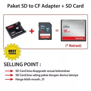 Paket Memory Sandisk Compact Flash CF Ultra 16GB (Adapter + SD Card)