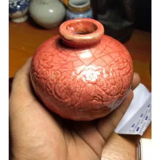 Cupu Kramik Kuno Asli Naga Merah Retak 1000 Langka