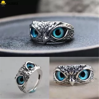 SUBEI Demon Owl Eye Gift Open Adjustable Statement Ring Lovers Mother`s Day Jewelry Retro Animal Style Vintage Ring/Multicolor