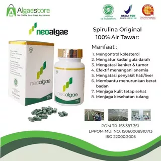 Neoalgae Spirulina - isi 60 Kapsul | Suplemen - Superfood - Masker Spirulina Air Tawar PERTAMA Asli