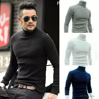 Kaos Turtleneck Pria Lengan Panjang Turtle neck Korean Style Leher Tinggi / Kaos Kerah Tinggi