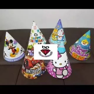 Topi Ulang Tahun Kerucut / Topi Happy Birthday Karakter / Topi Ulang Tahun Anak