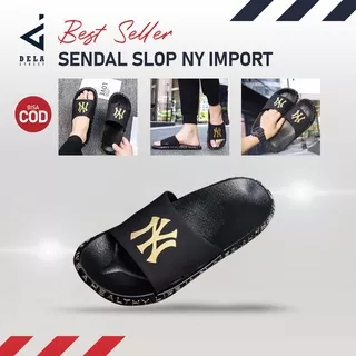 DELA STREET - Sandal Sendal Pria Slop NY Import Termurah! Sendal Slop Slide Pria Import 2 Warna  Anti Slip Casual Kekinian Kulit Karet  Murah Slop Dewasa Anti Air Branded Distro Empuk Hitam Polos Terbaru Jepit Keren Original Outdoor Ringan Santai Swallow