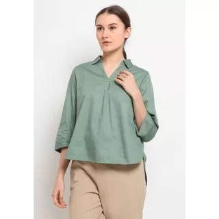 [et cetera] 3/4 Sleeve Loose Blouse Dusty Green & Off White