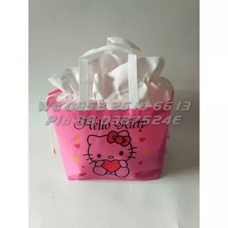 Tas Ulang Tahun Anak Kartun HELLO KITTY PINK| Tas Serut Box Nasi Ukuran 20x20cm