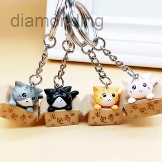 Diam Creative Personality Cute Little Cat Box Keychain For Women Men Kawaii Keychain Fashion Letter Keychain Cute Jewelry Key Chains