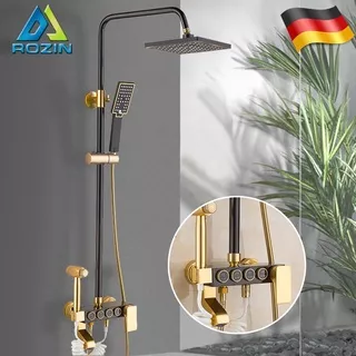 Rozin Black Gold Shower Faucet Set Space Aluminum Rainfall Bathroom Shower Mixer Faucets with Bidet Hot Cold Water Mixer Tap