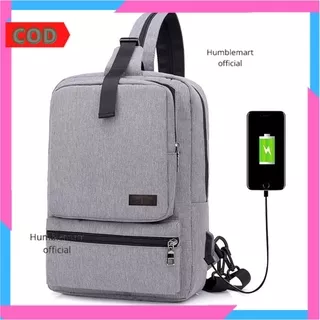 Tas Selempang Cowok Import Murah Keren Anti Air Tas Bahu Pria Ransel Laki Laki Sling Bag Korean Style 2 IN 1 Multifungsi USB Charger Powerbank Kerja Kantor Kuliah Trendy Kekinian Bahan Denim Berkualitas Waterproof Tahan Air Tebal Kuat Awet Bisa COD GL175