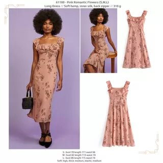 61100 - Pink Romantic Flowers (S,M,L) - Long Dress wanita import