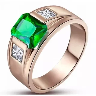 Cincin Minimalis Mewah Batu Zamrud Hijau Green Emerald Rose Gold Filled High Quality