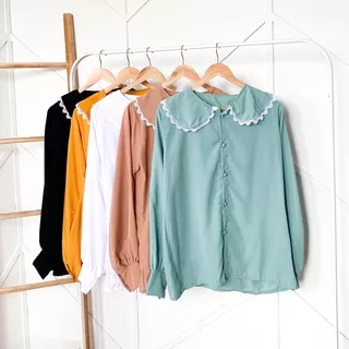 (BISA COD) Blouse Kemeja bluse Wanita Korean style lengan Panjang muslim remaja kekinian kerja kantor premium import atasan pakaian Wanita import terbaru polos viral tiktok murah katun korea casual Muslimah putih kancing fashion formal KELYA