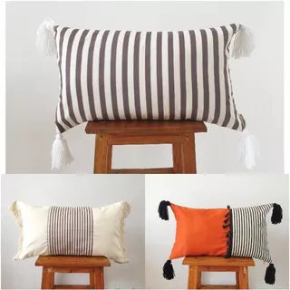 Sarung Bantal Kursi Mini - Motif Terakota Stripe Rumbai