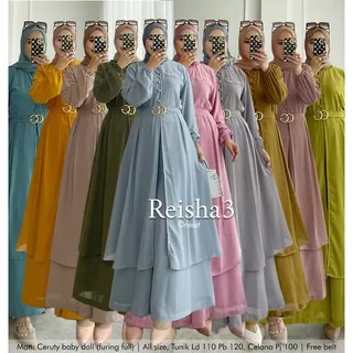 Zahira1808 Reisha 3 Set Tunik Celana Terlaris Ori Real Pict Bahan Ceruty Baby Doll Free Belt