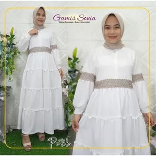 Sonia Midi Dress L Gamis Putih Nidia Renda Busana Muslim Lebaran Pengajian Ramadhan Remaja Santri  Pondok  Imtihan Khotaman Nikahan Akhad Nikah Terbaru Kekinian Trendy Terlaris Manasik Murah Tunik Lebay Best Seller Diskon Promo Flash Sale COD