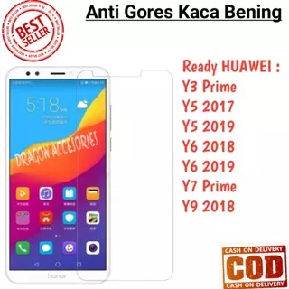 Huawei Y5 2017 Y6 2019 Y9 2018 Y7 Y3 Prime Anti Gores Kaca Bening Tempered Glass Screen Protector