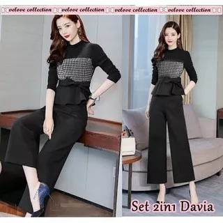 ? *008 Setelan Paris Baju Stelan Wanita Dewasa Modern Masa Kini T GI832 Set 2In1 Davia Hitam [Setela