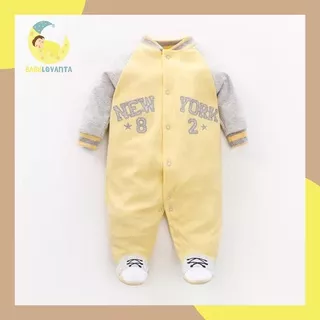 BAJU BAYI IMPORT KOREA MODEL BASEBALL NEWYORK KUNING 100% KATUN PREMIUM JUMPSUIT BAYI