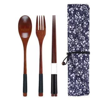 Sendok garpu sumpit kayu / sujeo set / alat makan korea & jepang set