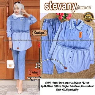 STEVANY JEANS SET JUMBO BY CANTIQUE/JEANS WASH LD 120 LINGKAR PAHA 64/BLOUSE DAN PANT FIT M-XXL