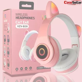 Headset Bluetooth Headphone Cat Ear B39 Cute Wireless Bluetooth Build in Mic LED  Extra Bass VZV-B39 mic wireless terbaik /Game /Gaming /Gamer