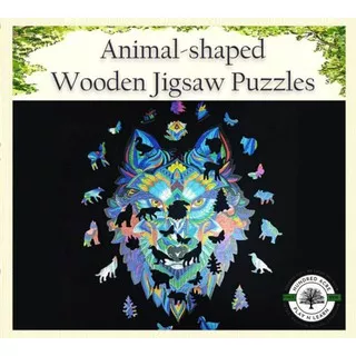 Animal shaped Wooden Jigsaw Puzzles Mysterious Dragon Lion Wolf Lynx  Fish Butterfly Owl Fox