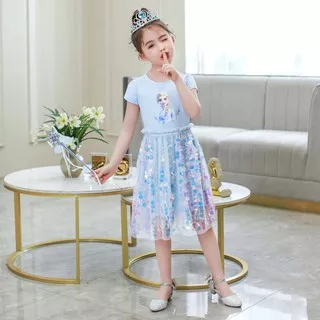 RESTOCK Kostum ELSA Frozen Gaun Baju Ulang Tahun Baju Pesta Anak Princess ELSA Biru Ungu K01 K02
