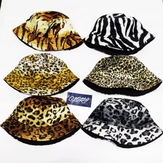 topi bucket hat Motif Zebra Macan Leopard Jaguar Ceetah Bludru Topi Pantai Mancing Fisherman bucket