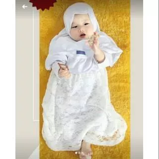 Gamis putih anak bayi perempuan gamis brokat putih baju lebaran busana newborn