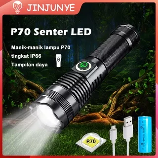 Senter LED USB P70 XHP70 Senter Led Super Terang 6000 Lumens IP66 XLMP70 Power Zoomable USB Rechargeable Aluminium Alloy Led Flashlight