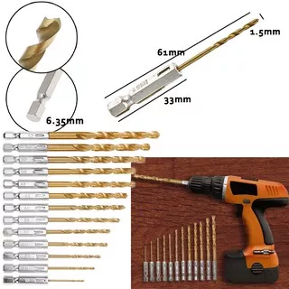 Mata Bor Power Drill Hex 6.35 1/4 inch Twist Bit Rod Mata Bor 1.5 2 2.5 3 mm HSS Titanium Coated