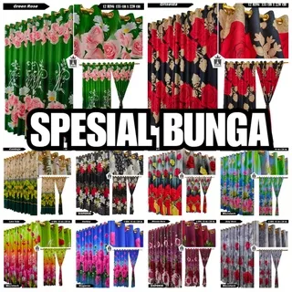 Gorden Smokring 12 Ring Hordeng Jendela Korden Pintu Kamar Tirai Motif Bunga Tulip Mawar Warna Abu Merah Maroon Hijau Ungu Coklat Kuning Biru Tua Muda Ukuran Lebar Panjang Tinggi 135x220 Cm Minimalis Aestetic