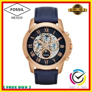 Jam Tangan Pria Fossil Pria Cowok FOSSIL ME3029 Grant Skeleton Dial Navy Blue Men Watch Ori Branded