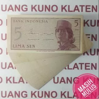 Gress Mulus 5 SEN Indonesia tahun 1964 Sukarelawan Dwikora uang kuno kertas duit jadul 0,05 Rupiah