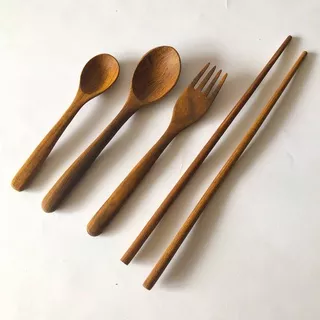 Sendok garpu sumpit kayu jati wooden spoon fork chopsticks premium