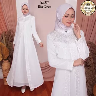 CHIANOZ Gamis Putih CerutI Mewah Premium Sifon Brukat Renda Kaki Payung Fashion Muslim Wanita / Baju Lebaran Haji Umroh Umrah Manasik  / Busana Muslim Pesta 877