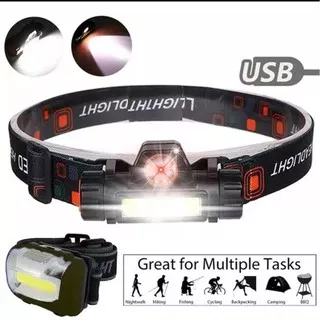 Lampu Senter Kepala Led /  HeadLamp LED 12000LM XPE + COB Anti Air Rechargeable USB