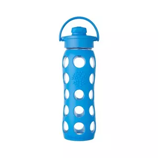 LifeFactory BPA Free 22 oz Glass Water Bottle Flip Cap - Ocean blue